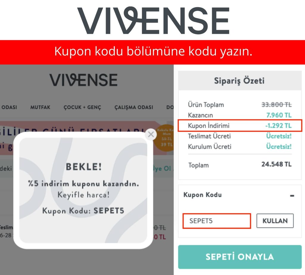 Vivense indirim kodu nasıl kullanılır