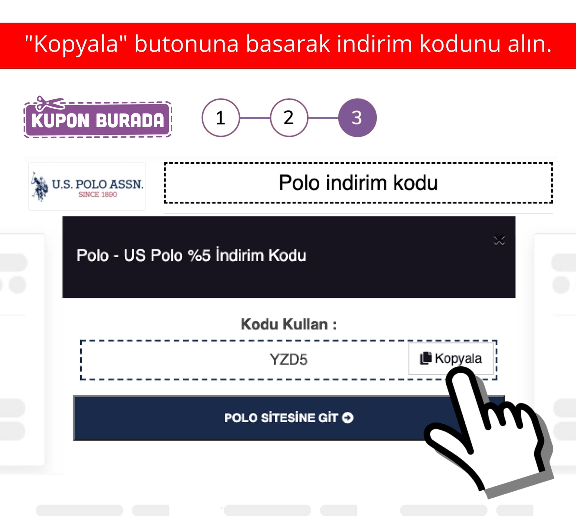 US Polo indirim kodu nasıl alınır adım 3